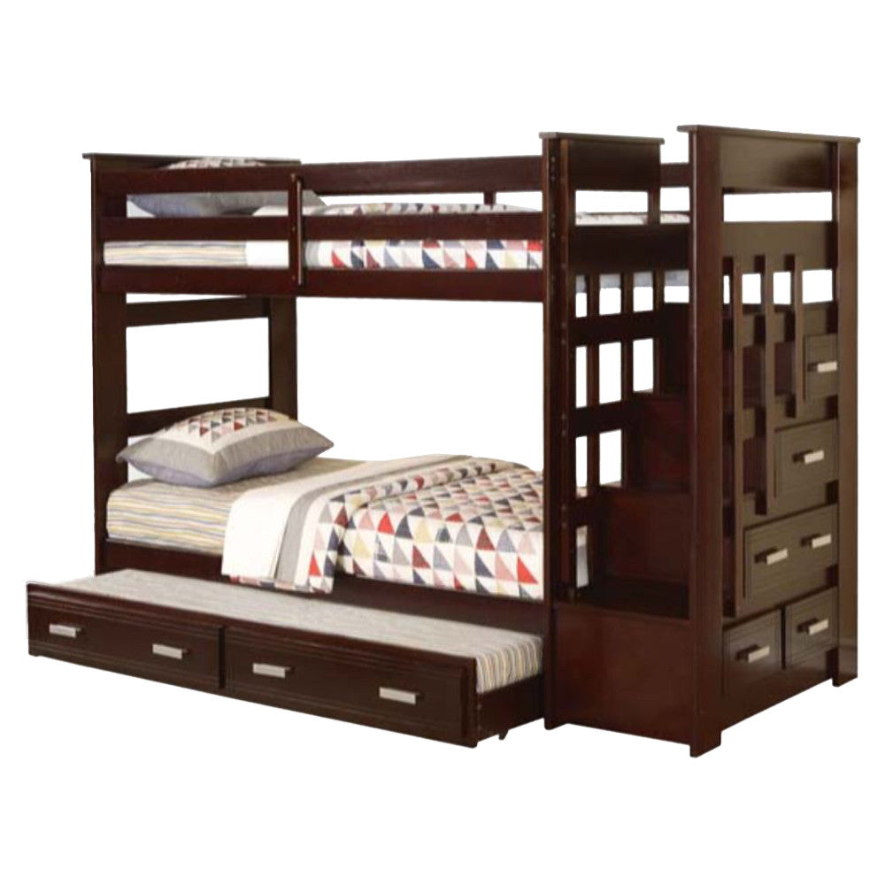ACME 10170W Allentown Espresso Twin/Twin Bunk Bed w/ Storage Ladder and Trundle  1