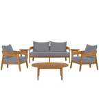 Modway EEI-5833 Brisbane 6-Piece Teak Wood Outdoor Patio Set