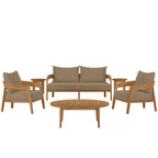Modway EEI-5833 Brisbane 6-Piece Teak Wood Outdoor Patio Set