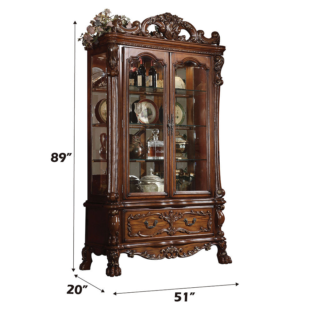 ACME 12158 Dresden Curio Cabinet, Cherry Oak (1Set/2Ctn)