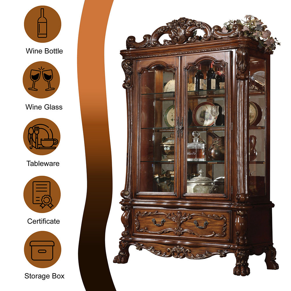 ACME 12158 Dresden Curio Cabinet, Cherry Oak (1Set/2Ctn)