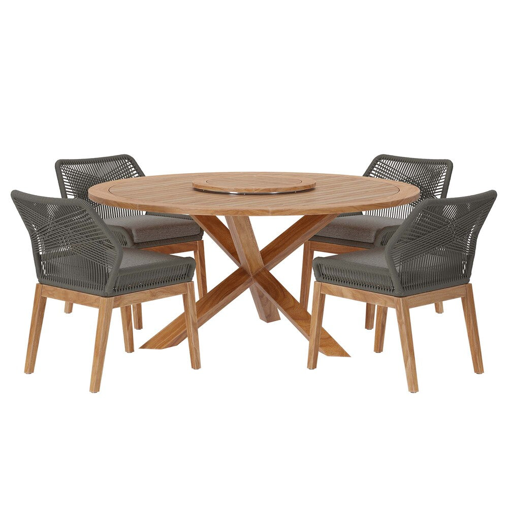 Modway EEI-6118 Wellspring 5-Piece Outdoor Patio Teak Wood Dining Set