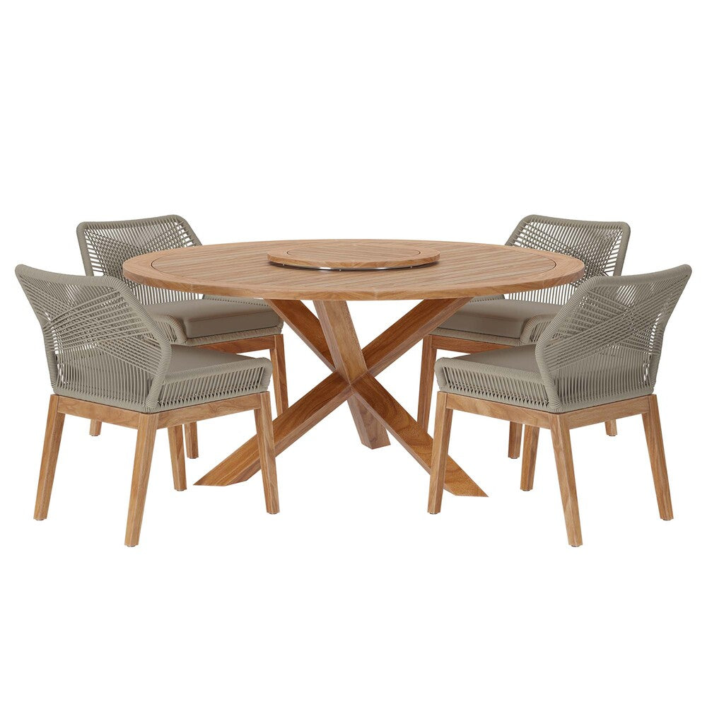 Modway EEI-6118 Wellspring 5-Piece Outdoor Patio Teak Wood Dining Set