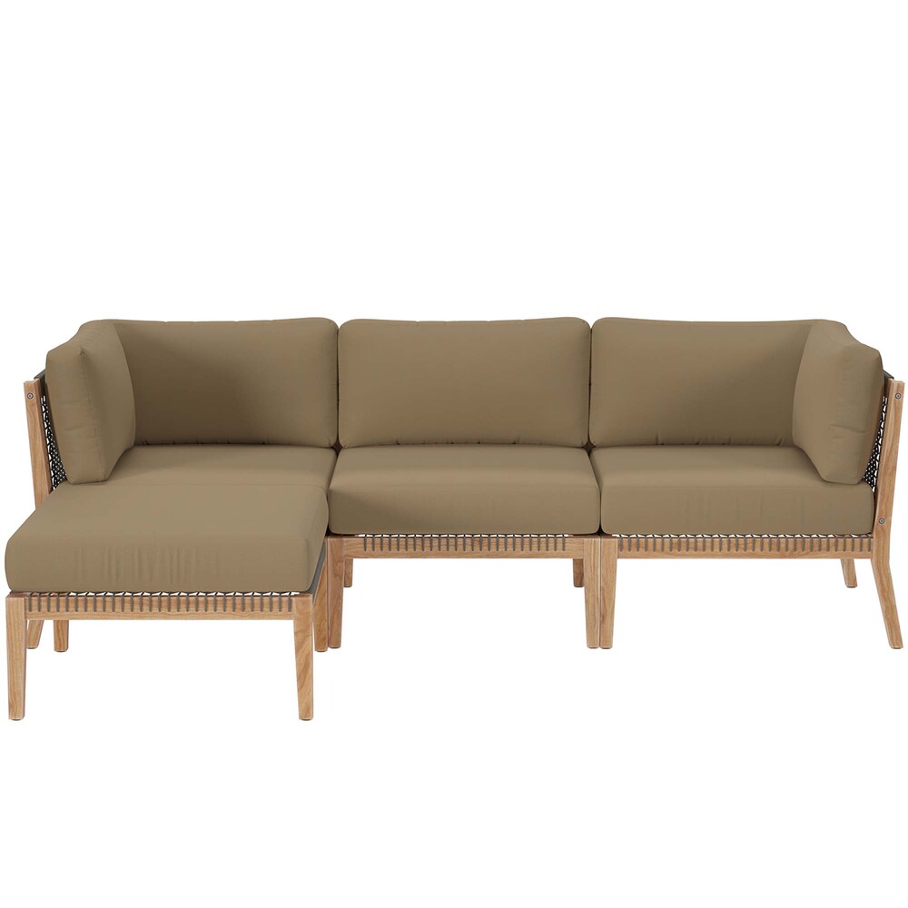 Modway EEI-6121 Clearwater 4-Piece Outdoor Patio Teak Wood Sectional Sofa
