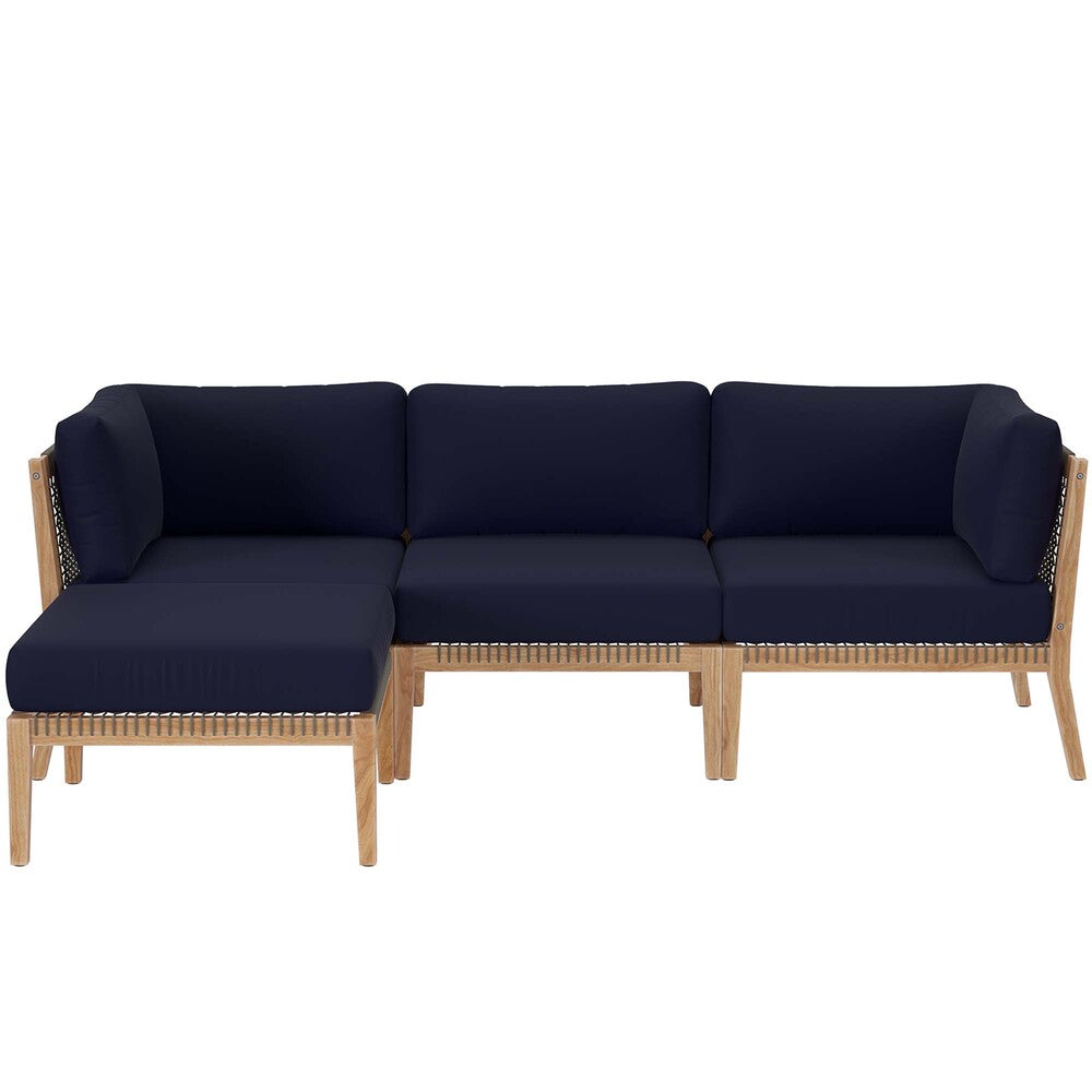 Modway EEI-6121 Clearwater 4-Piece Outdoor Patio Teak Wood Sectional Sofa