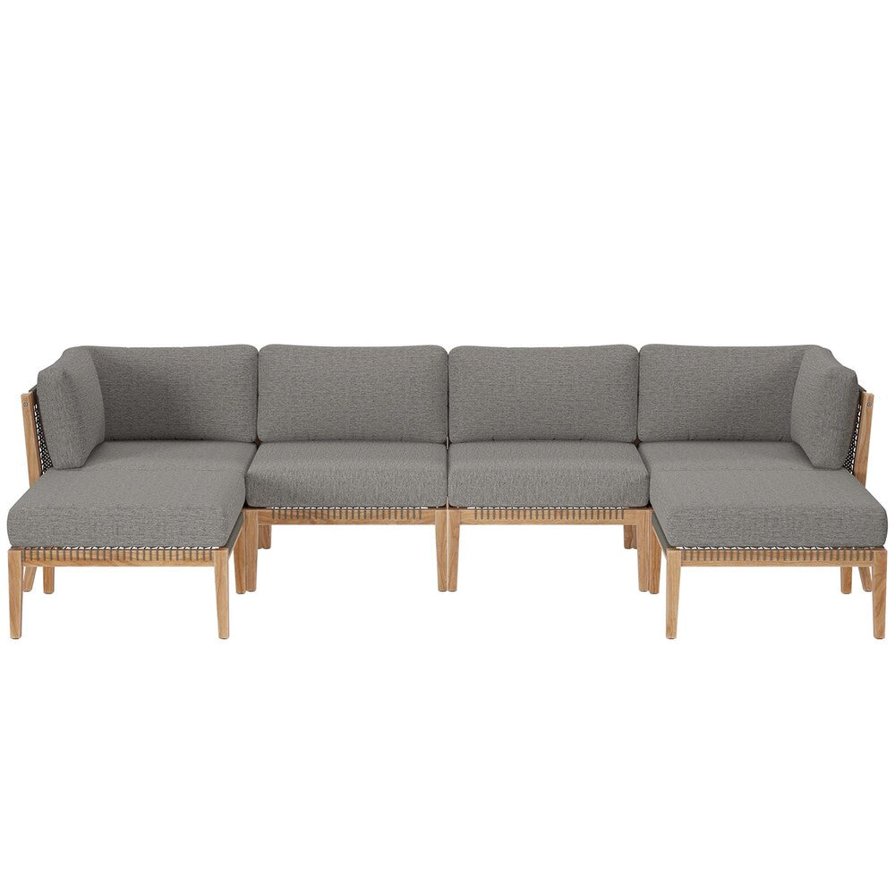 Modway EEI-6122 Clearwater 6-Piece Outdoor Patio Teak Wood Sectional Sofa