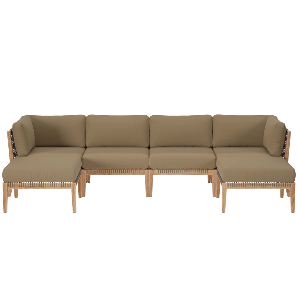 Modway EEI-6122 Clearwater 6-Piece Outdoor Patio Teak Wood Sectional Sofa