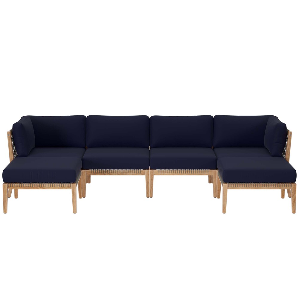 Modway EEI-6122 Clearwater 6-Piece Outdoor Patio Teak Wood Sectional Sofa
