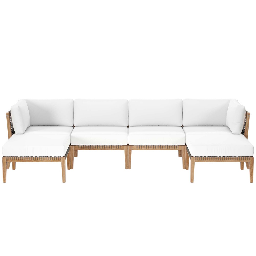 Modway EEI-6122 Clearwater 6-Piece Outdoor Patio Teak Wood Sectional Sofa