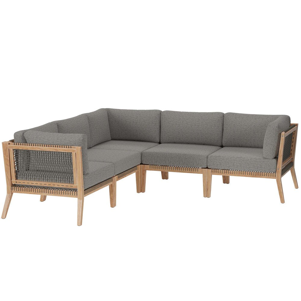 Modway EEI-6123 Clearwater 5-Piece Outdoor Patio Teak Wood Sectional Sofa