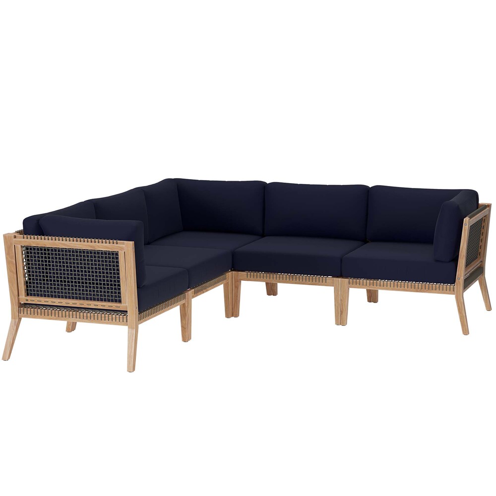 Modway EEI-6123 Clearwater 5-Piece Outdoor Patio Teak Wood Sectional Sofa