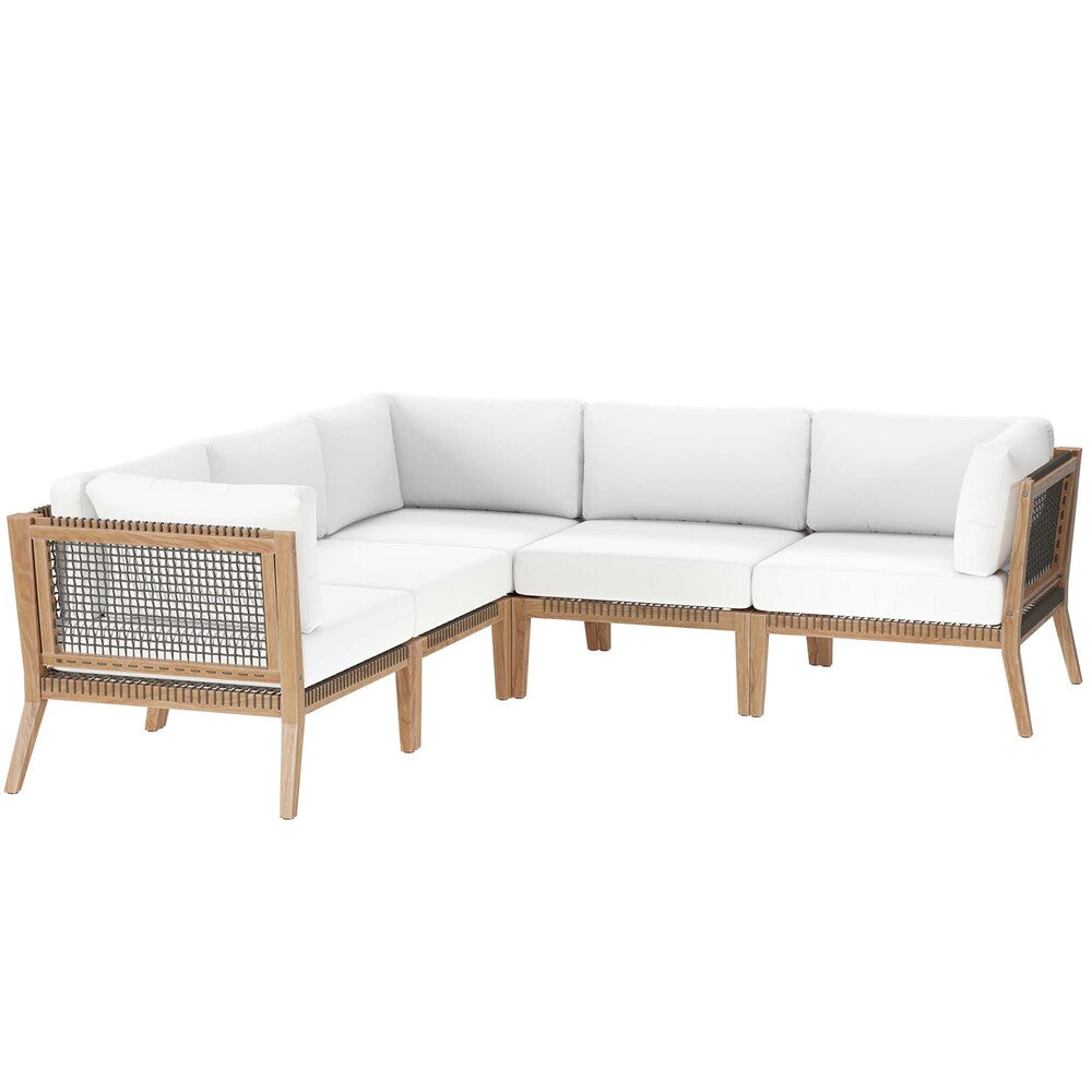Modway EEI-6123 Clearwater 5-Piece Outdoor Patio Teak Wood Sectional Sofa