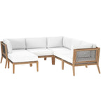 Modway EEI-6124 Clearwater 6-Piece Outdoor Patio Teak Wood Sectional Sofa