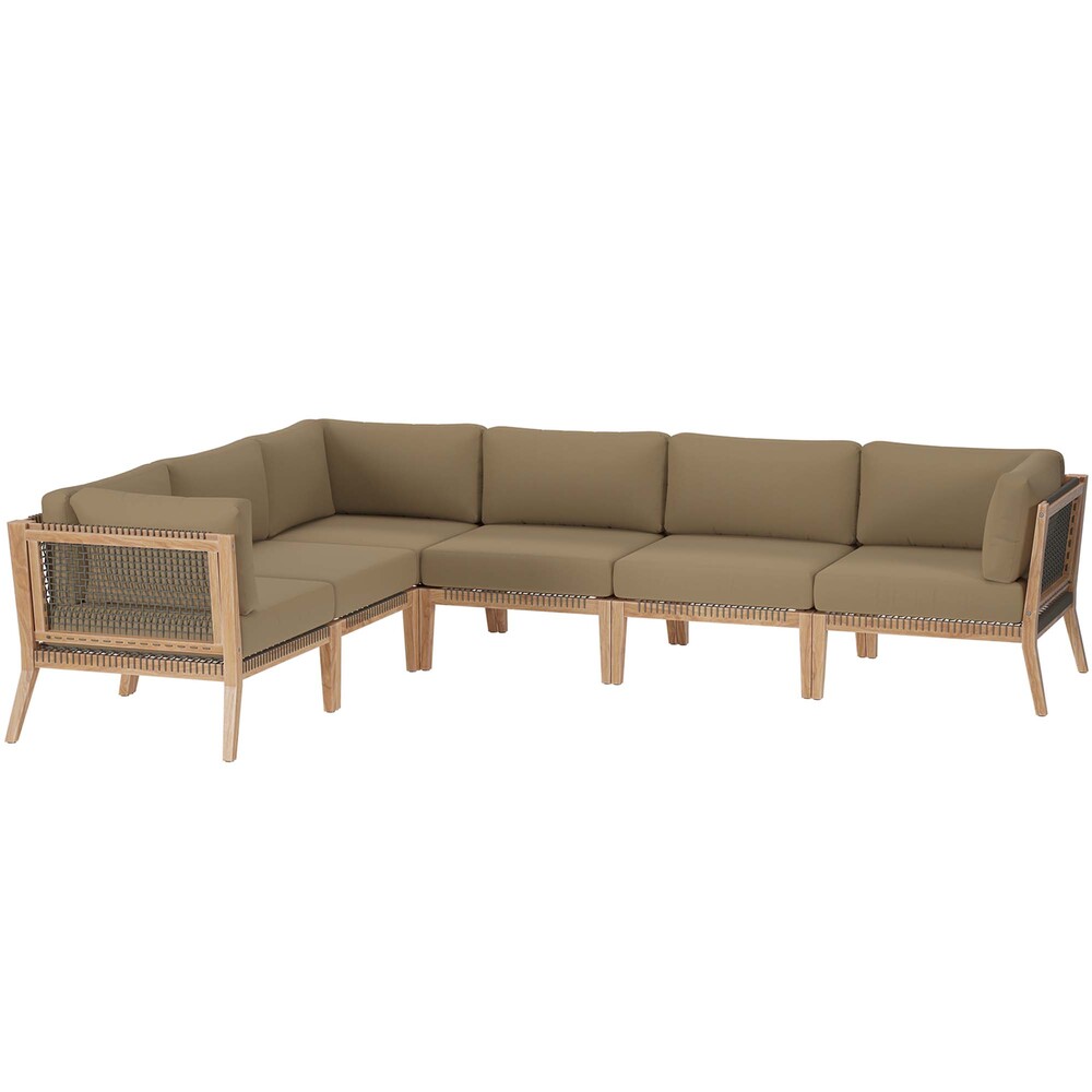 Modway EEI-6125 Clearwater 6-Piece Outdoor Patio Teak Wood Sectional Sofa