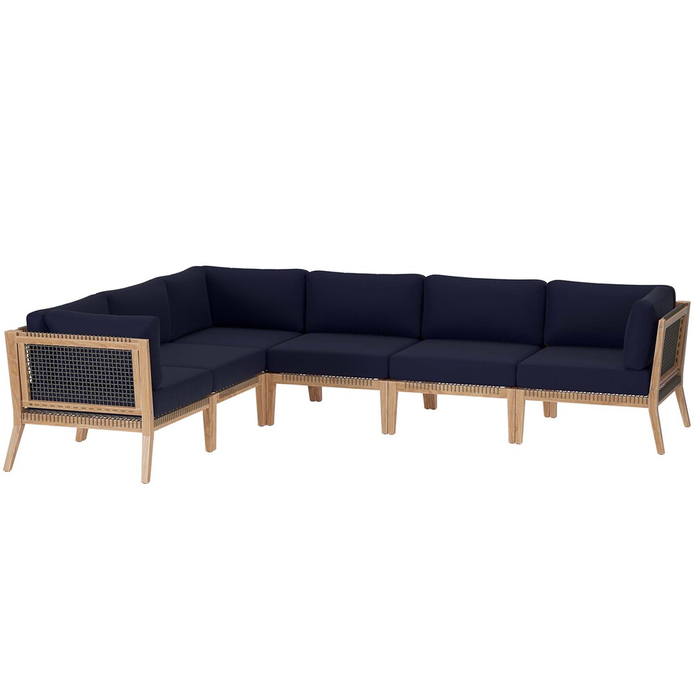 Modway EEI-6125 Clearwater 6-Piece Outdoor Patio Teak Wood Sectional Sofa