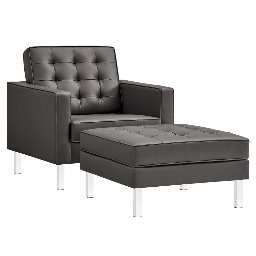 Modway EEI-6409 Loft Tufted Vegan Leather Armchair and Ottoman Set