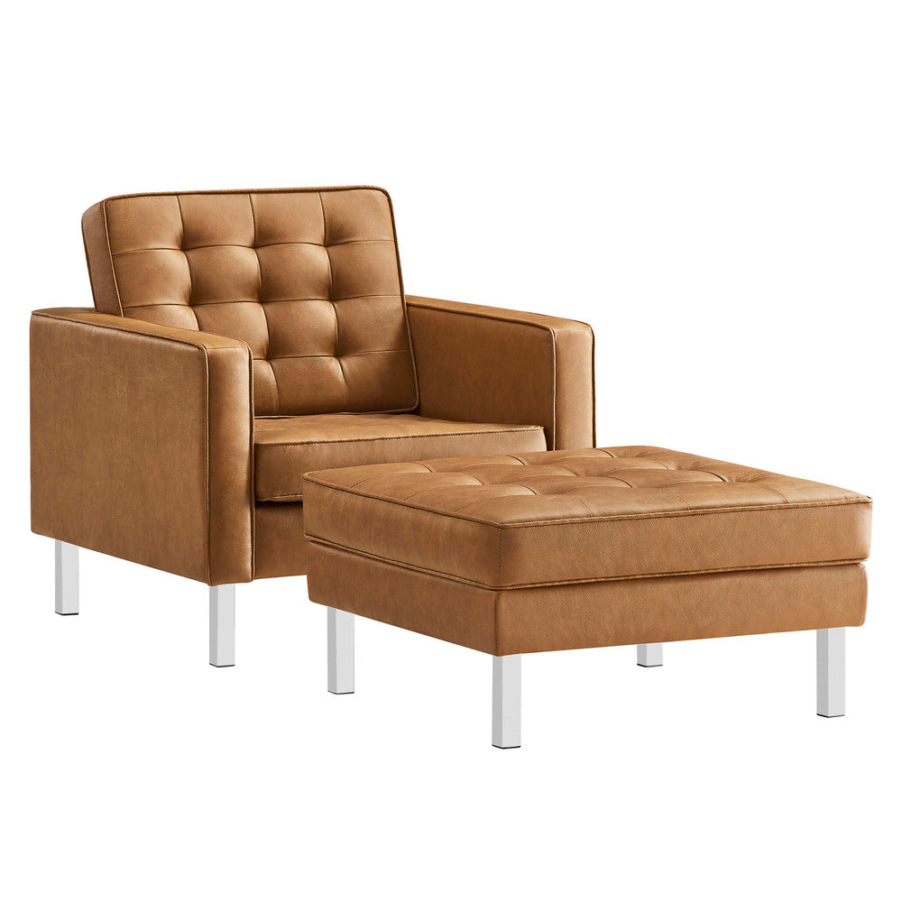 Modway EEI-6409 Loft Tufted Vegan Leather Armchair and Ottoman Set