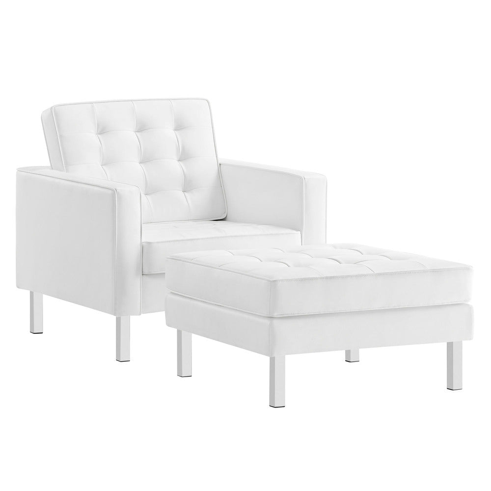 Modway EEI-6409 Loft Tufted Vegan Leather Armchair and Ottoman Set