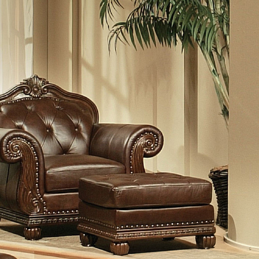 ACME 15034 Anondale Ottoman, Espresso Top Grain Leather Match