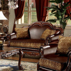 ACME 15161 Dresden Loveseat with 2 Pillows, Brown PU & Chenille, Cherry Oak