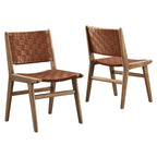 Modway EEI-6544 Saoirse Leather Wood Dining Side Chair Set of 2