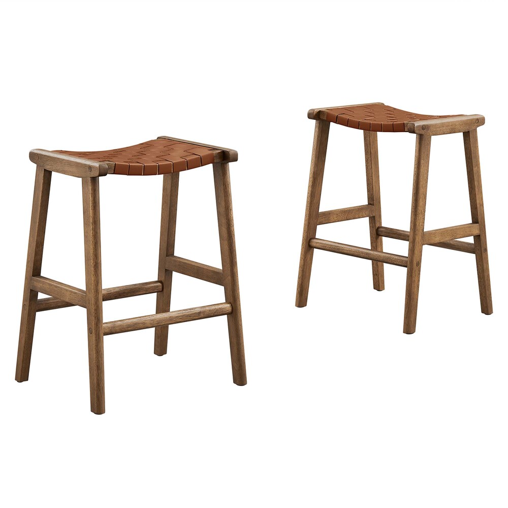 Modway EEI-6547 Saoirse Faux Leather Wood Counter Stool Set of 2