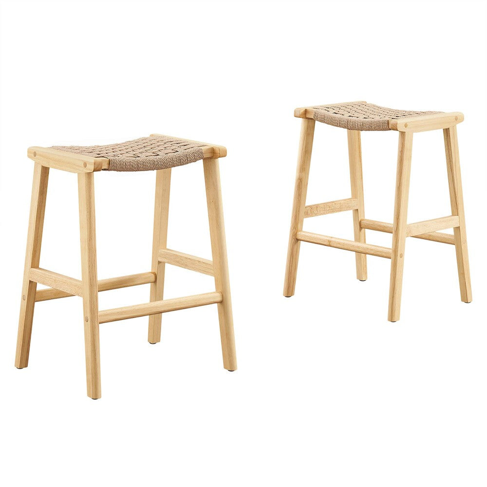 Modway EEI-6548 Saoirse Woven Rope Wood Counter Stool Set of 2
