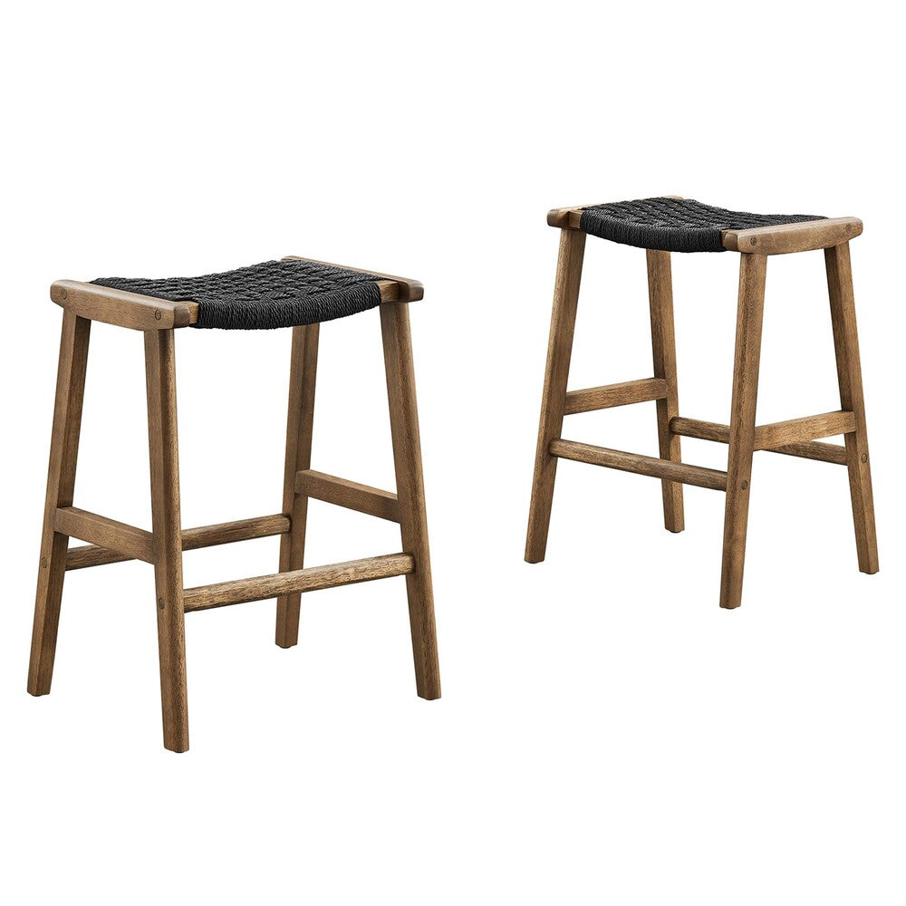 Modway EEI-6548 Saoirse Woven Rope Wood Counter Stool Set of 2