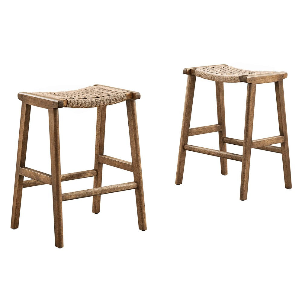 Modway EEI-6548 Saoirse Woven Rope Wood Counter Stool Set of 2