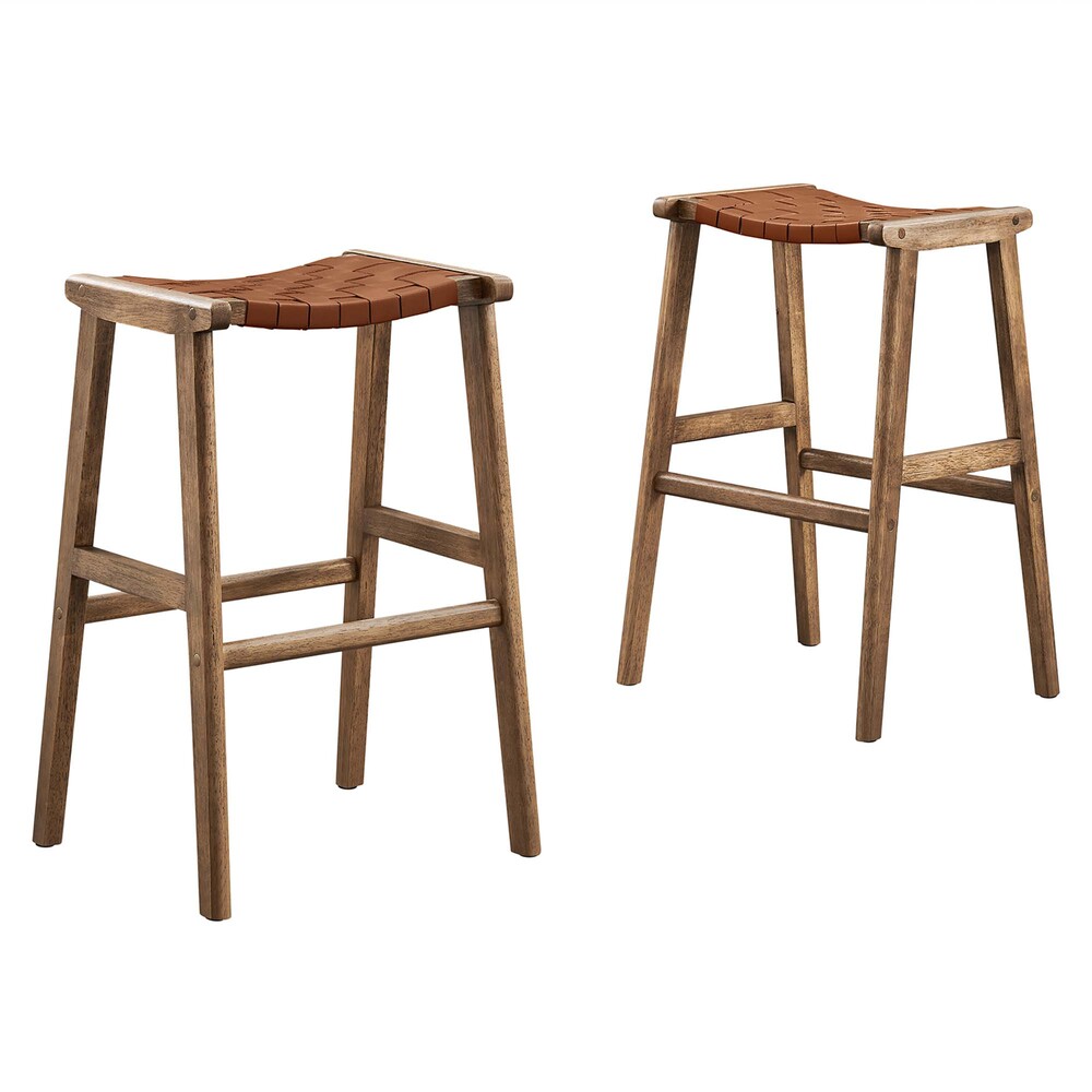 Modway EEI-6549 Saoirse Leather Wood Bar Stool Set of 2