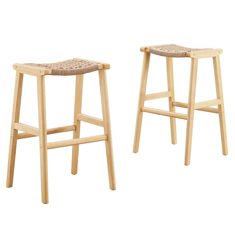 Modway EEI-6550 Saoirse Woven Rope Wood Bar Stool Set of 2