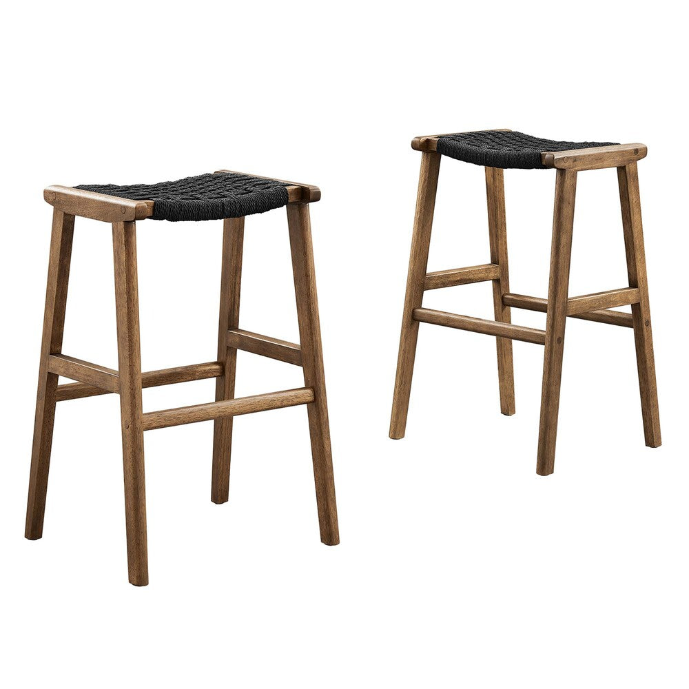 Modway EEI-6550 Saoirse Woven Rope Wood Bar Stool Set of 2
