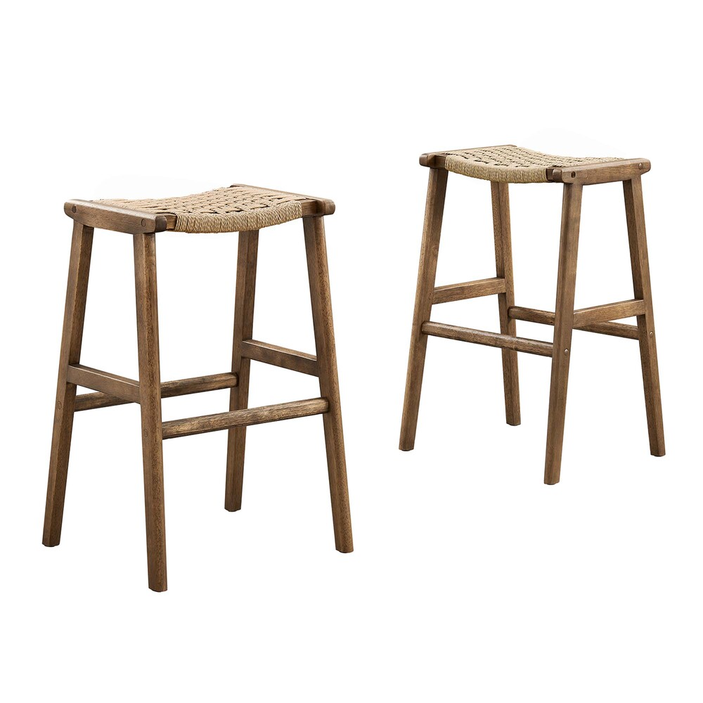 Modway EEI-6550 Saoirse Woven Rope Wood Bar Stool Set of 2