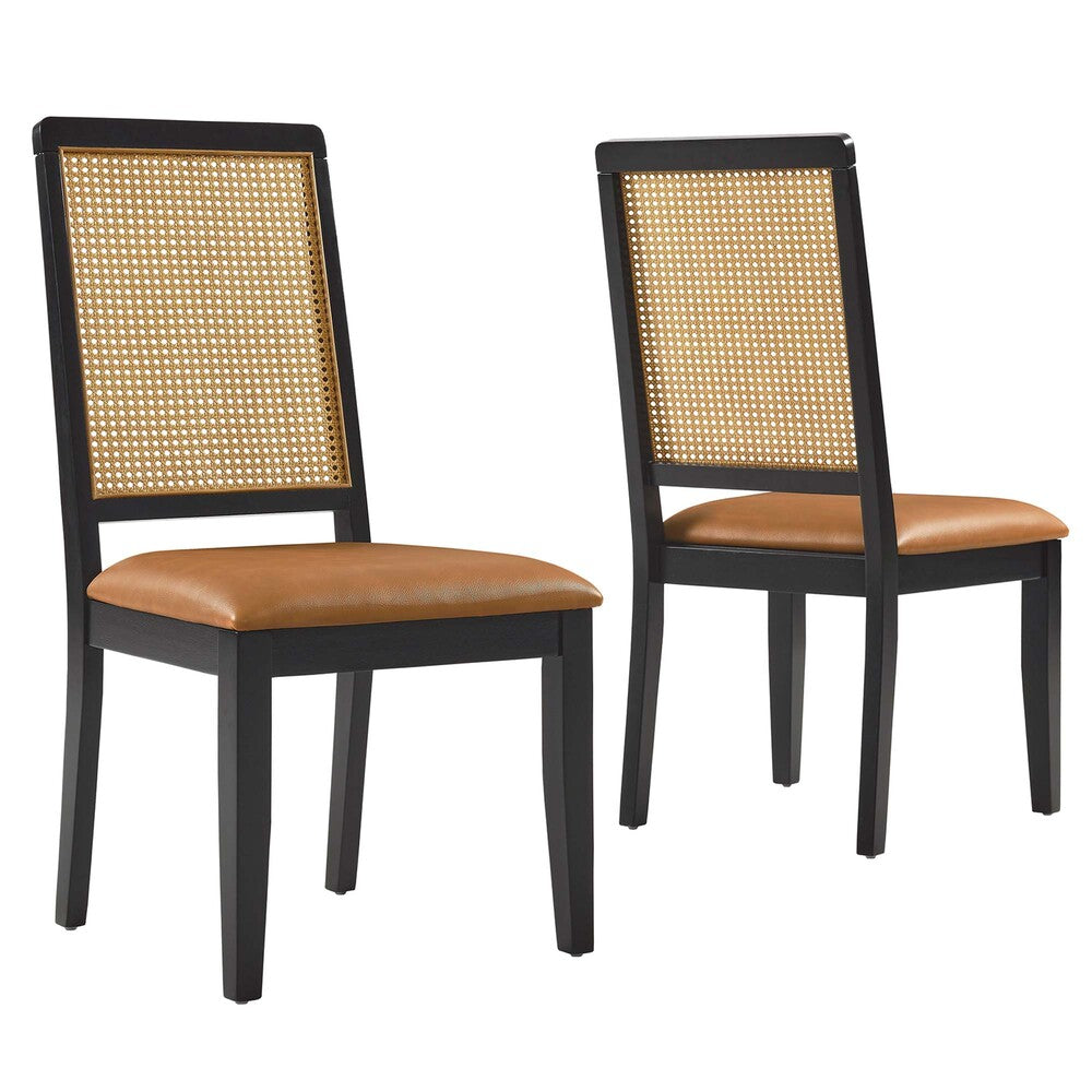Modway EEI-6802 Arlo Vegan Leather Upholstered Faux Rattan and Wood Dining Side Chairs Set of 2