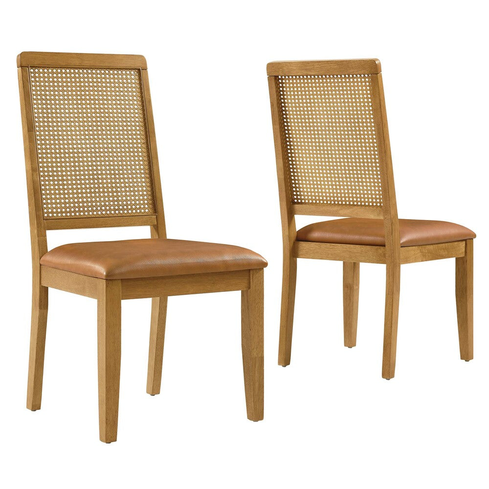 Modway EEI-6802 Arlo Vegan Leather Upholstered Faux Rattan and Wood Dining Side Chairs Set of 2