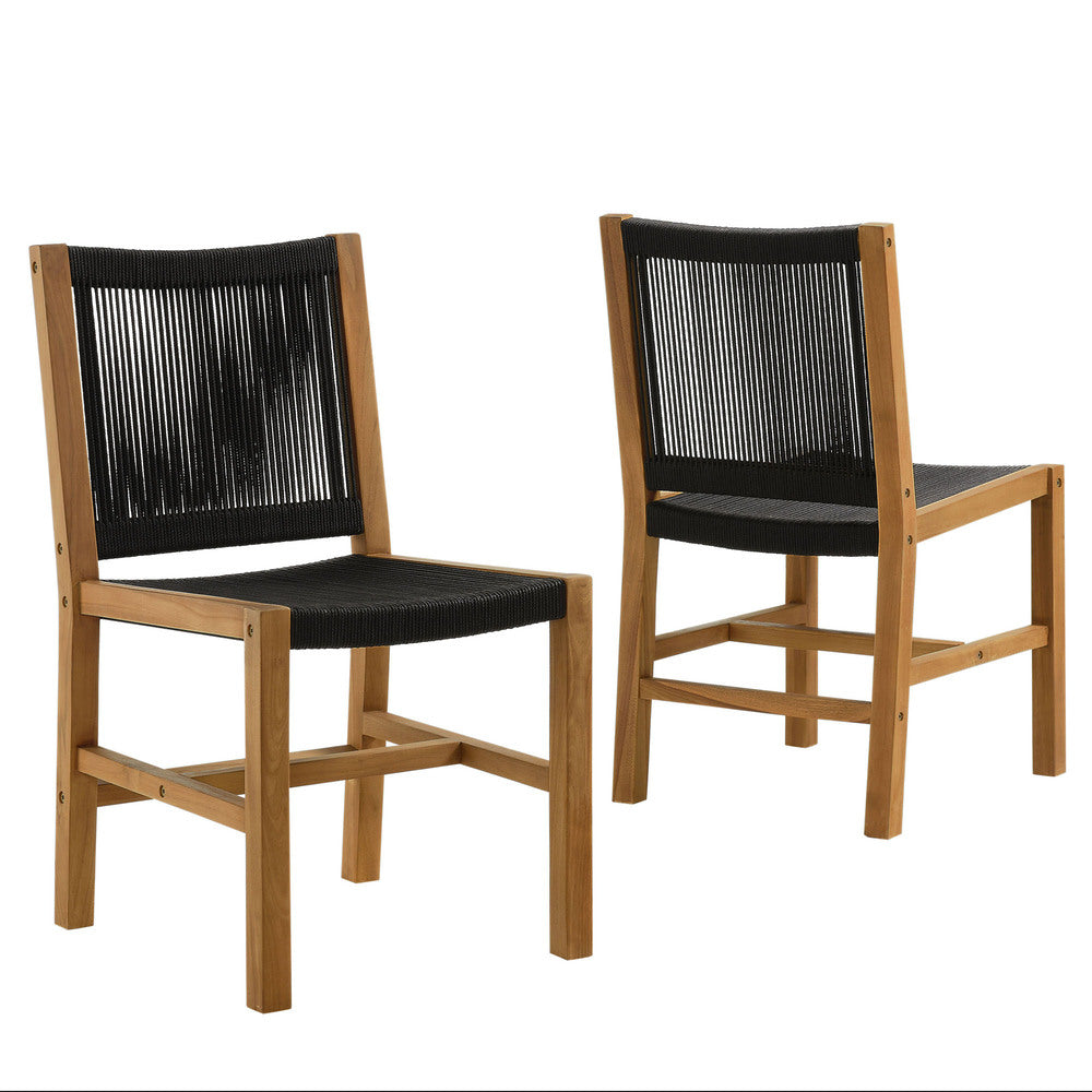 Modway EEI-6805 Vienna Outdoor Patio Teak and Rope Armless Dining Chairs Set of 2
