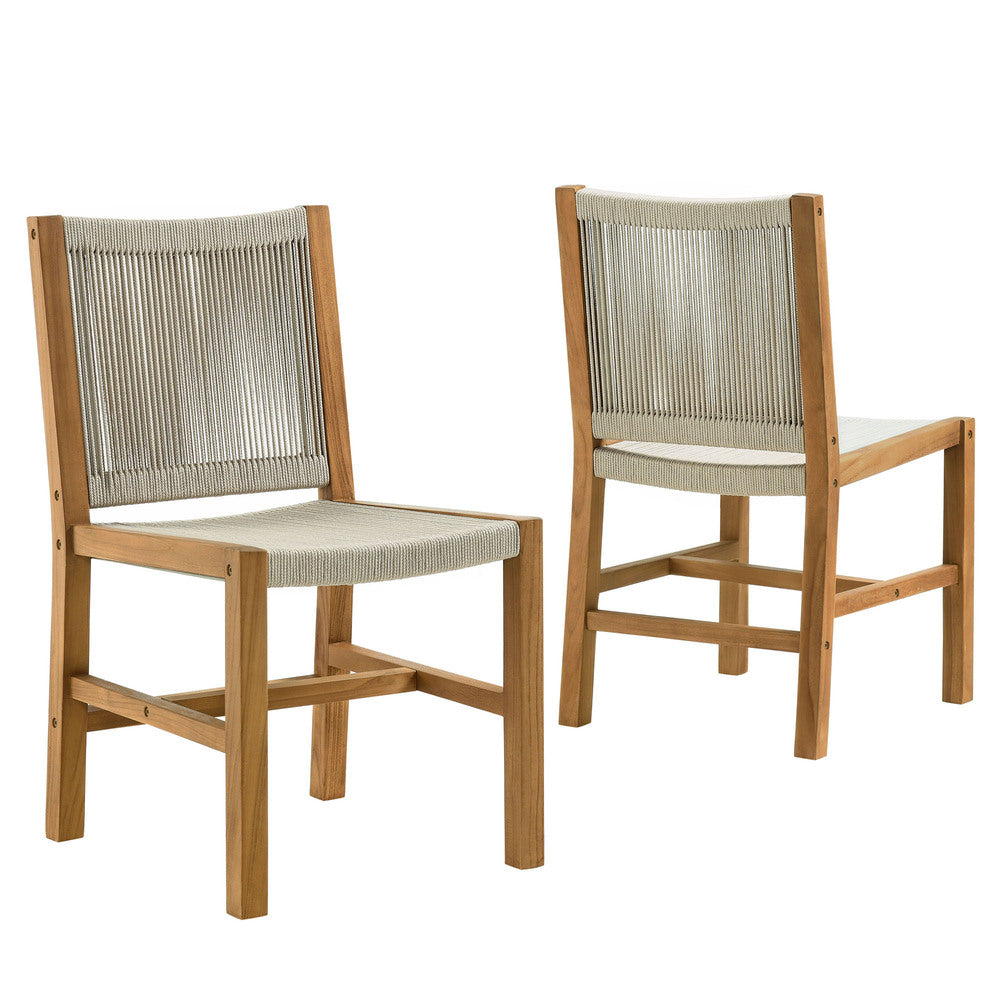Modway EEI-6805 Vienna Outdoor Patio Teak and Rope Armless Dining Chairs Set of 2