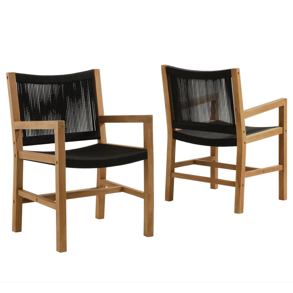 Modway EEI-6806 Vienna Outdoor Patio Teak and Rope Dining Armchairs Set of 2