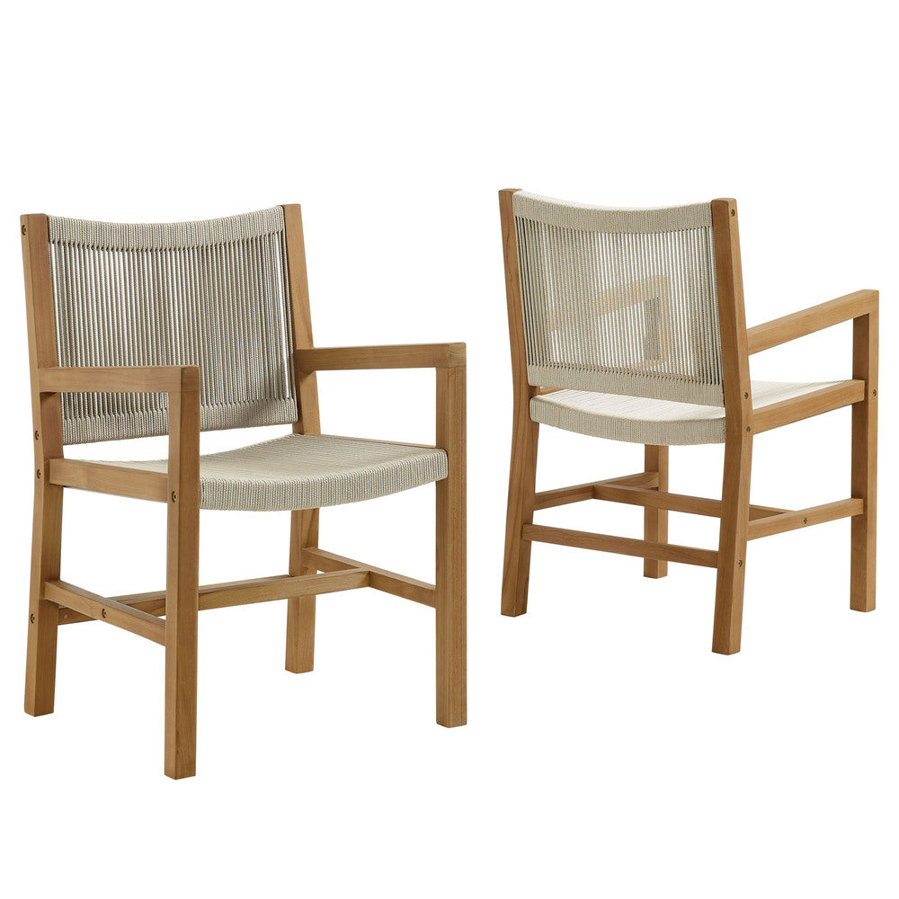 Modway EEI-6806 Vienna Outdoor Patio Teak and Rope Dining Armchairs Set of 2