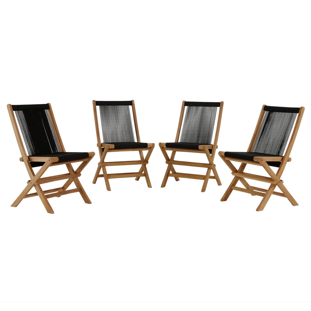 Modway EEI-6807 Vienna Outdoor Patio Teak and Rope Folding Chairs Set of 4