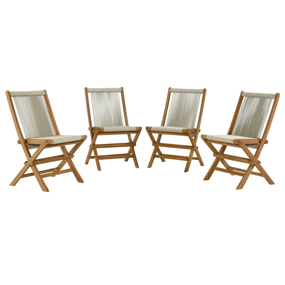 Modway EEI-6807 Vienna Outdoor Patio Teak and Rope Folding Chairs Set of 4