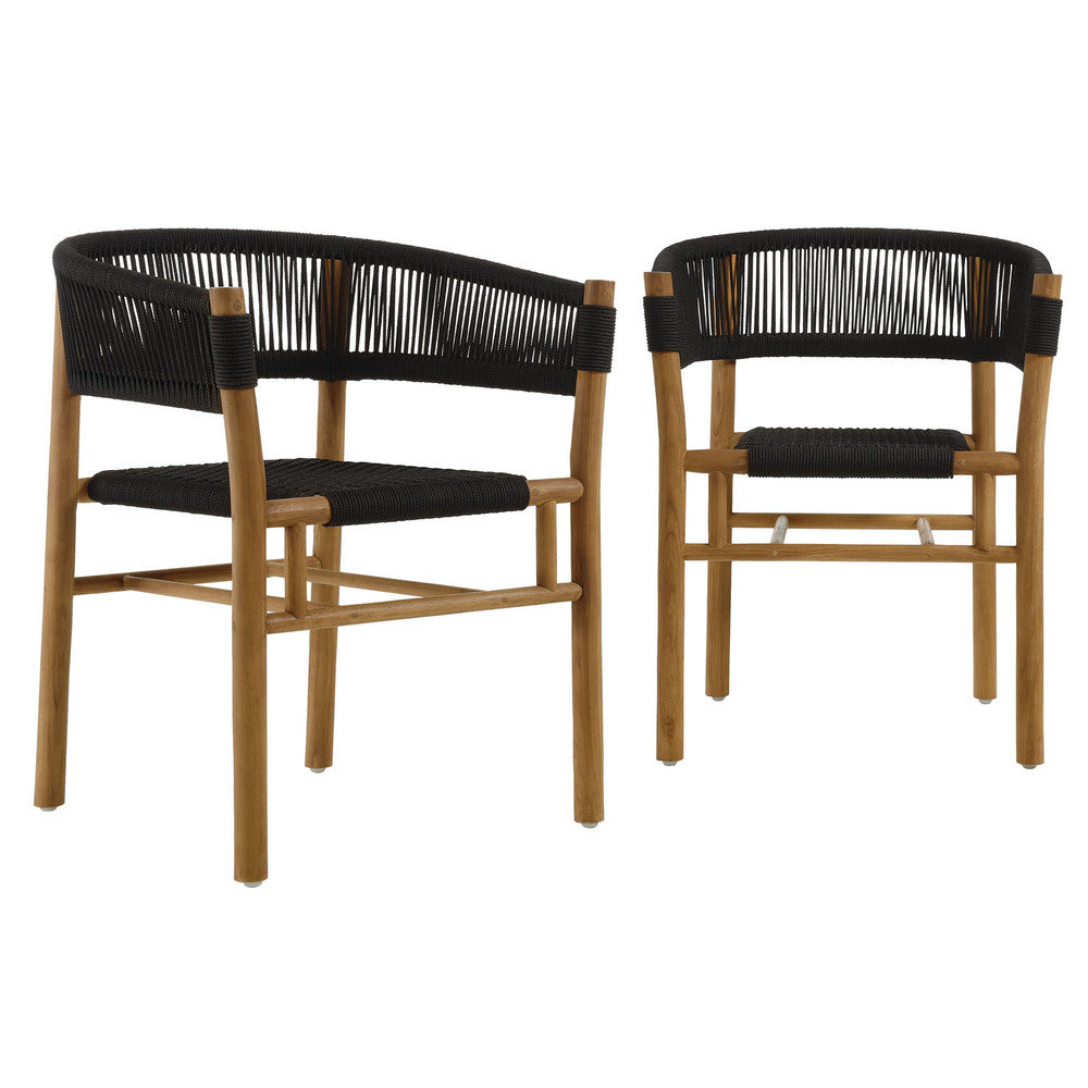 Modway EEI-6811 Vienna Outdoor Patio Teak and Rope Curved-Back Dining Armchairs Set of 2