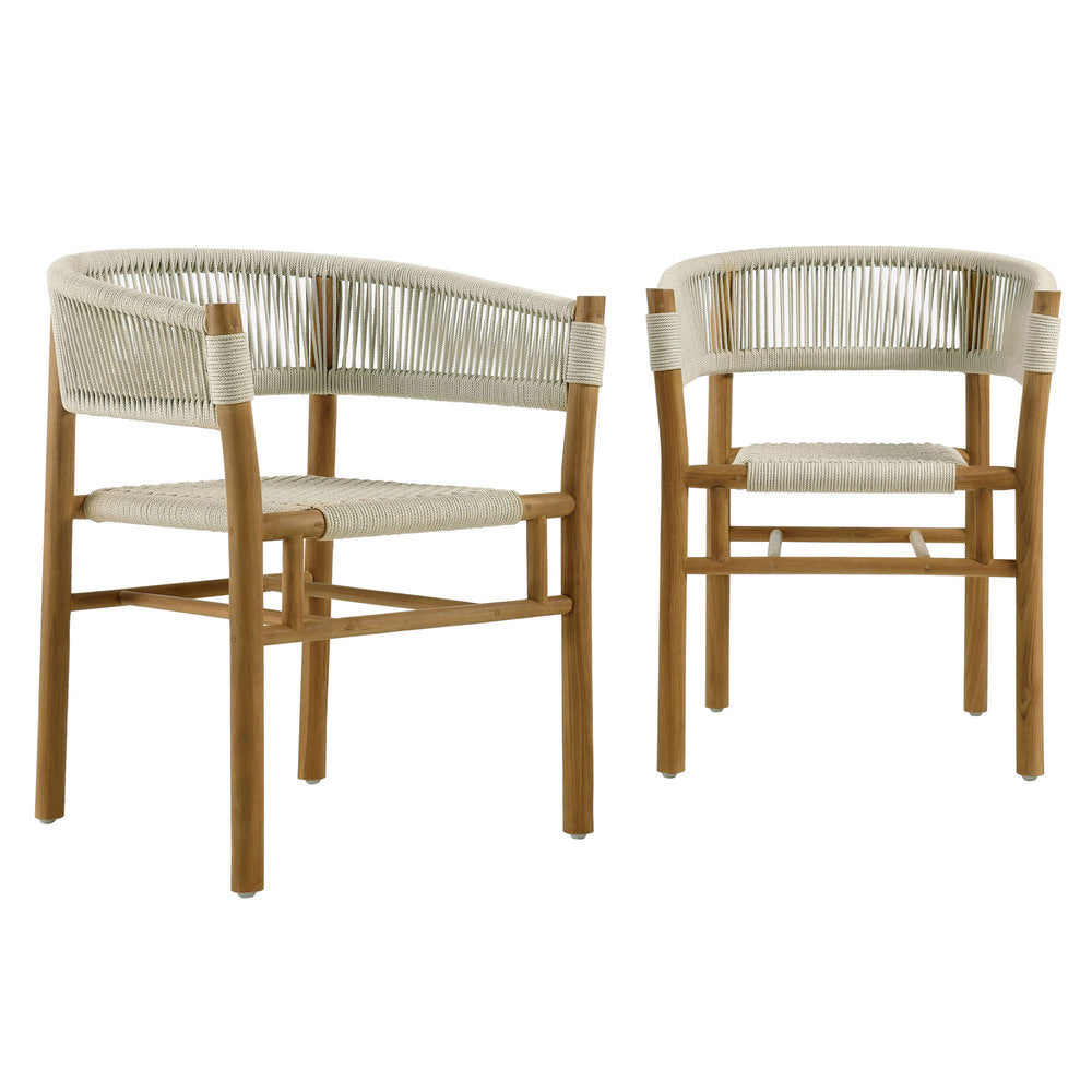 Modway EEI-6811 Vienna Outdoor Patio Teak and Rope Curved-Back Dining Armchairs Set of 2