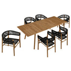 Modway EEI-6930 Vienna 7-Piece Outdoor Patio Teak and Rope Dining Set with Curved-Back Armchairs