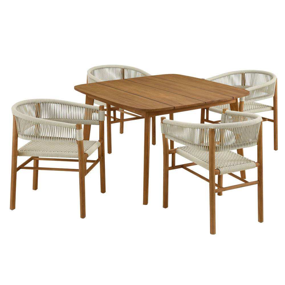 Modway EEI-6933 Vienna 5-Piece Outdoor Patio Teak and Rope Dining Set with Curved-Back Armchairs