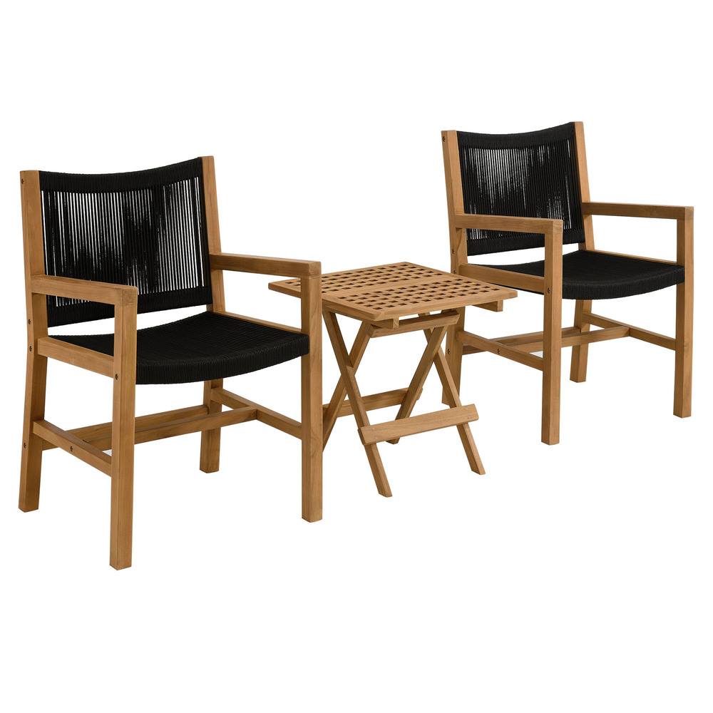 Modway EEI-6936 Vienna 3-Piece Outdoor Patio Teak and Rope Armchairs with Folding Side Table