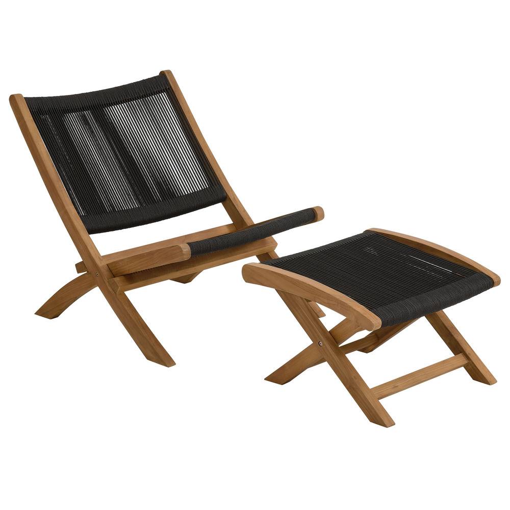 Modway EEI-6938 Vienna 2-Piece Outdoor Patio Teak and Rope Folding Accent Lounge Chair and Ottoman Set