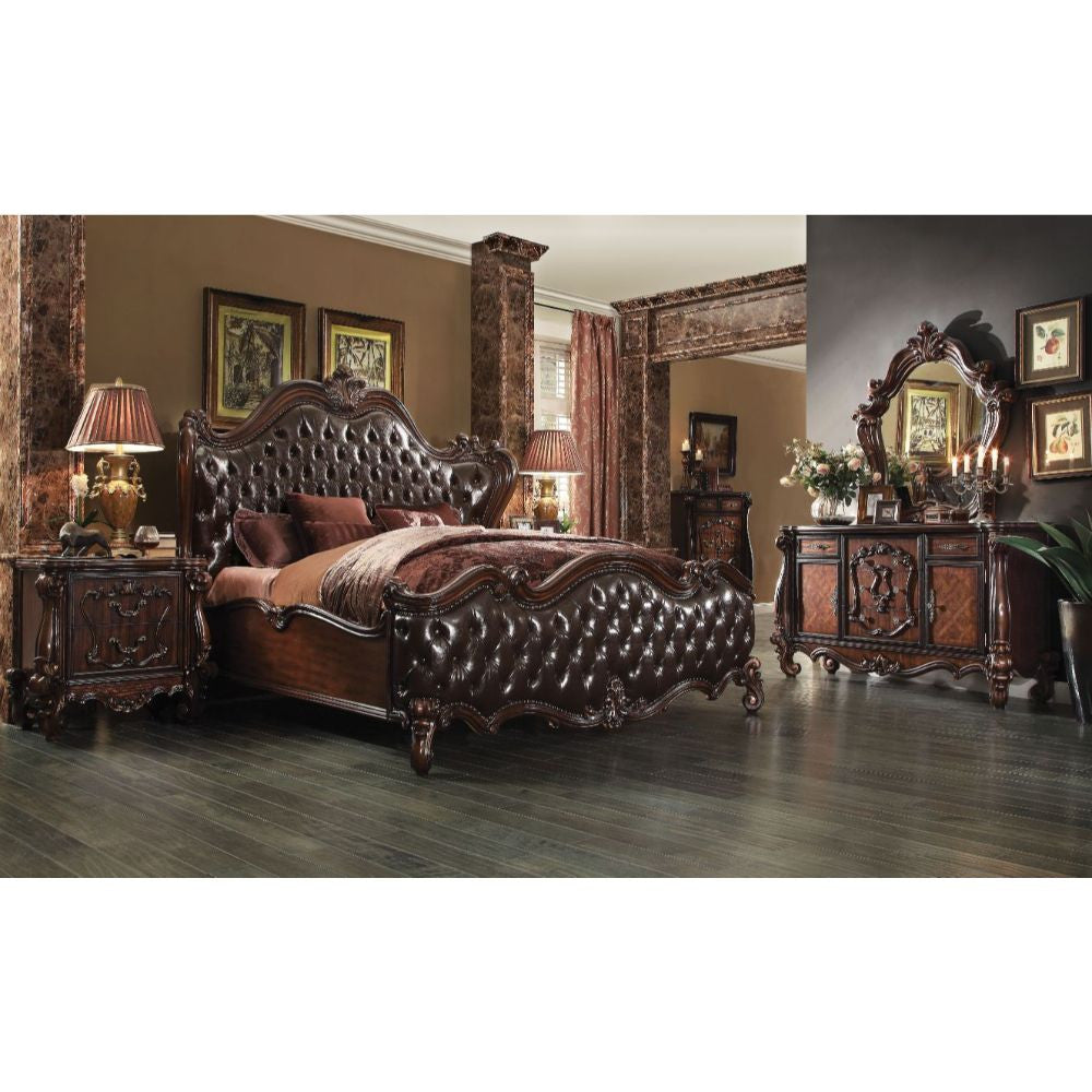 ACME 21120Q Versailles Queen Bed, 2-Tone Dark Brown PU & Cherry Oak (1Set/3Ctn)  1