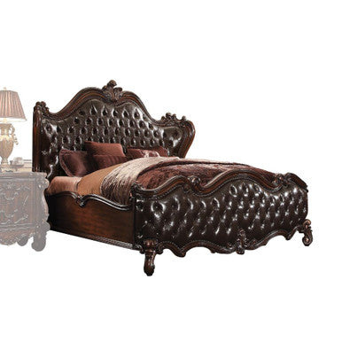 ACME 21120Q Versailles Queen Bed, 2-Tone Dark Brown PU & Cherry Oak (1Set/3Ctn)