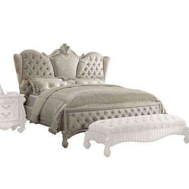 ACME 21127EK Versailles Eastern King Bed, Ivory Velvet & Bone White (1Set/3Ctn)